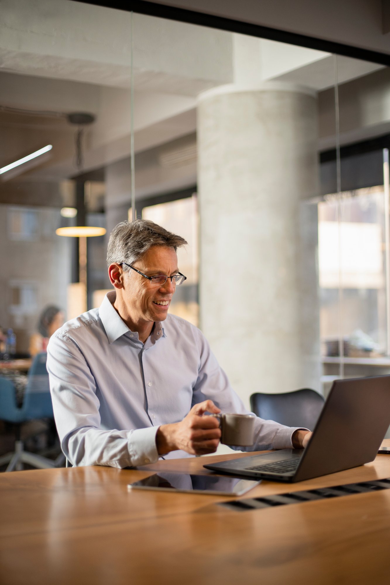 Businessman workong with laptop at office