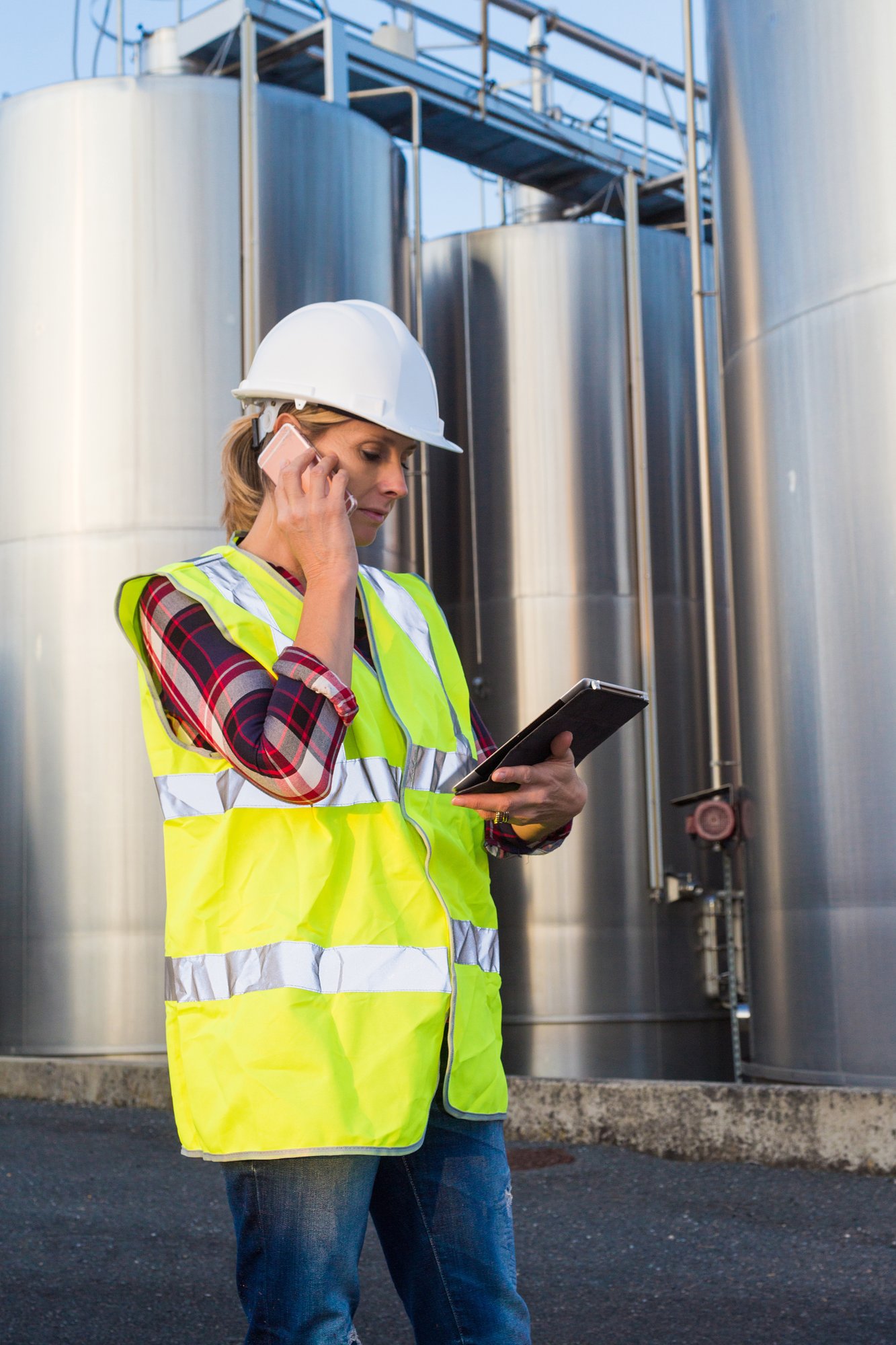 Female engineer using a tablet